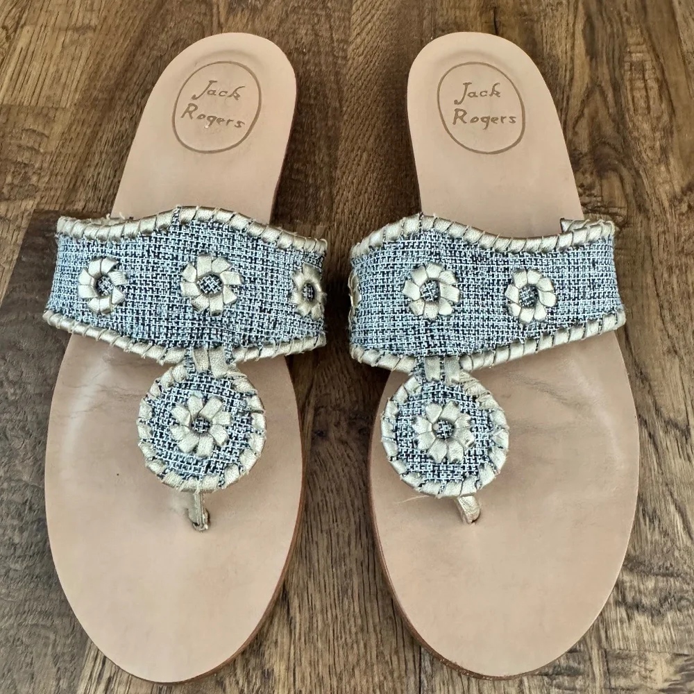 Jack Rogers Navajo Tweed‎ Blue Gold Sandals Women's Size 7 S